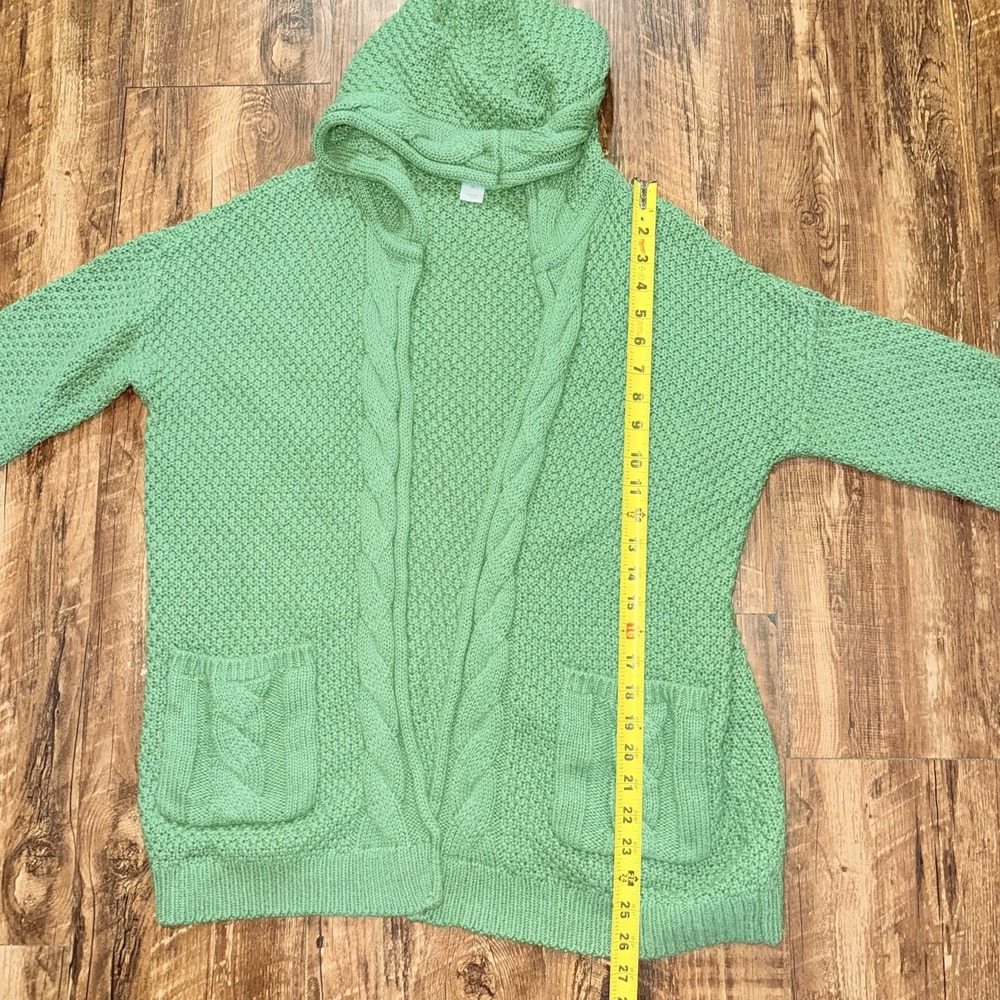 Christopher & Banks Green Medium Women's Knit Open Front Hooded Sweater - Picture 7 of 8